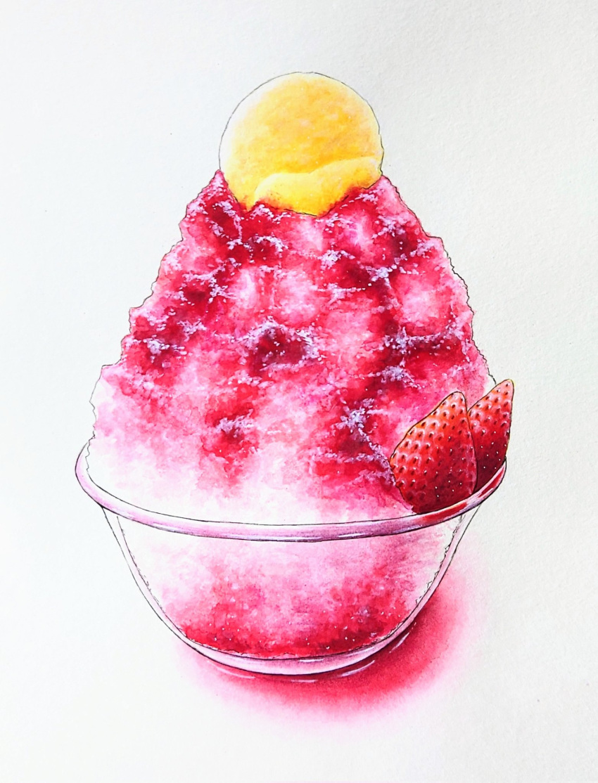 candy commentary_request food food_focus fruit highres laia_alkaloid lemon no_humans original shaved_ice strawberry sweets traditional_media