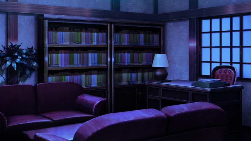 book bookshelf color_creation commentary_request desk highres indoors lamp night no_humans original scenery table window