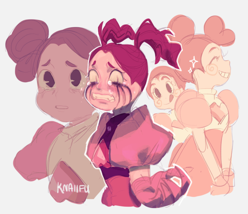 1girl :q ^_^ blush closed_eyes closed_mouth colored_skin crying crying_with_eyes_open double_bun eyelashes fangs gem gem_(steven_universe) gloves grimace hair_bun heart homeworld_gem_uniform knaiifu lips looking_at_viewer makeup no_ears parted_lips pink_gloves pink_hair pink_skin puffy_short_sleeves puffy_sleeves runny_makeup sad short_sleeves simple_background sketch smile spinel_(original_form)_(steven_universe) spinel_(steven_universe) steven_universe steven_universe:_the_movie tears teeth tongue tongue_out twintails upper_body