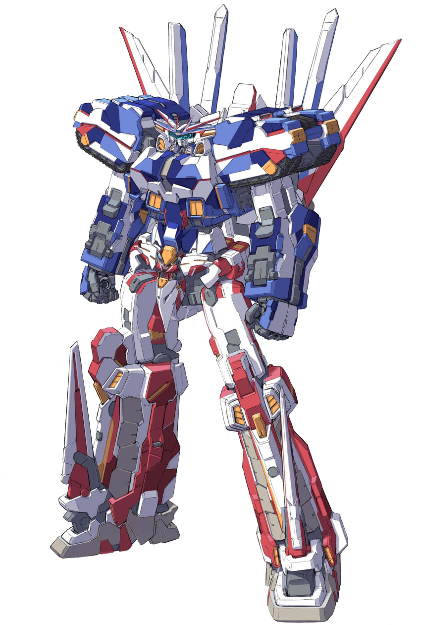 banpreoth blue_eyes clenched_hands looking_up mecha no_humans official_art science_fiction solo super_robot super_robot_wars super_robot_wars_original_generation transparent_background v-fin white_background