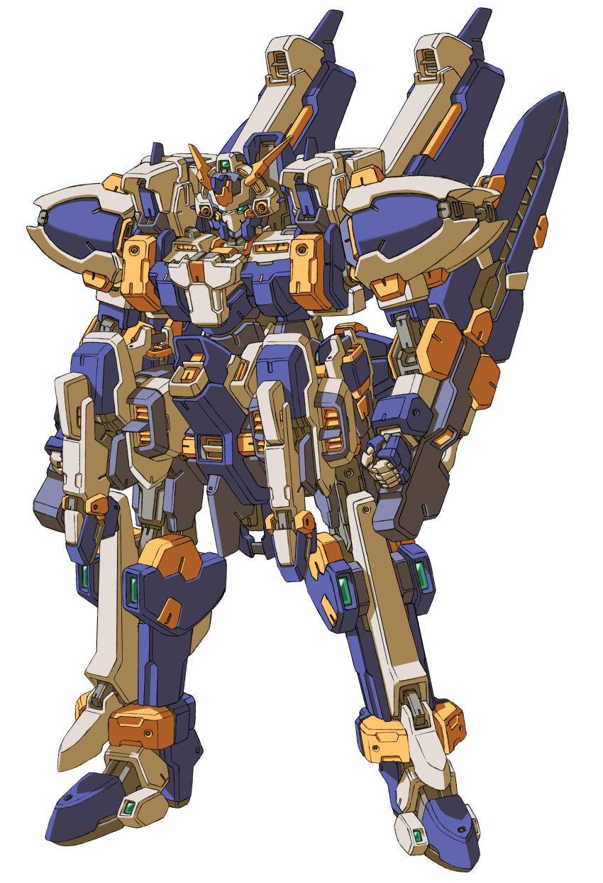 bellzelute_brigandy clenched_hand full_body head_tilt highres looking_at_viewer mecha no_humans official_art science_fiction solo super_robot_wars super_robot_wars_judgement super_robot_wars_og_moon_dwellers super_robot_wars_original_generation visor white_background