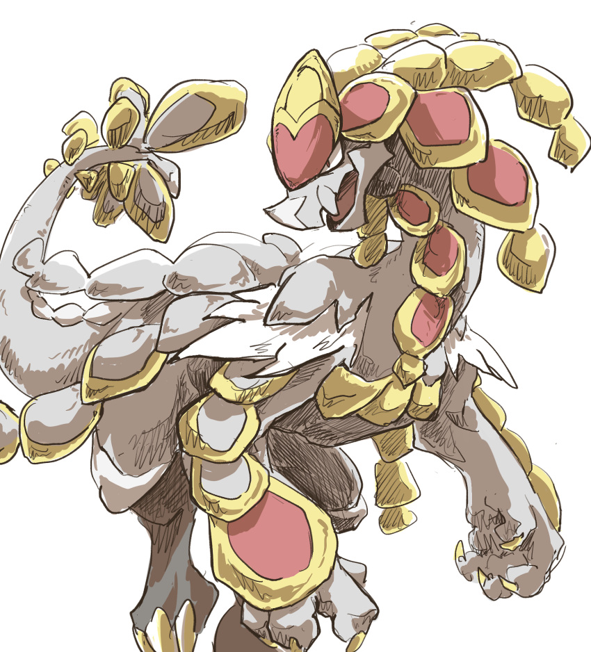 armor claws dinosaur dragon dragon_claw dragon_tail highres jaw kommo-o long_neck monster no_humans open_mouth pokemon pokemon_(creature) pokemon_(game) pokemon_sm reptile scale_armor scales standing tail waggy