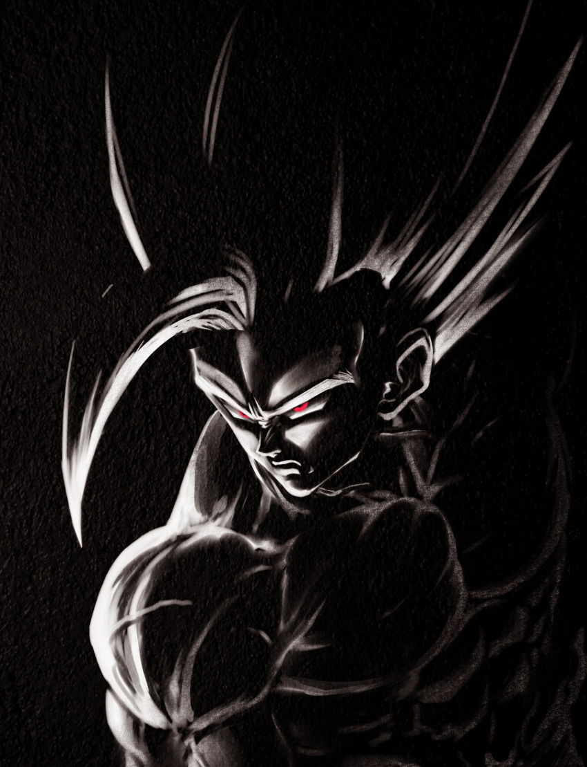 1boy abs closed_mouth dragon_ball dragon_ball_super dragon_ball_super_super_hero gohan_beast highres limited_palette male_focus muscular muscular_male nagare_seiya pectorals red_eyes serious solo son_gohan spiky_hair