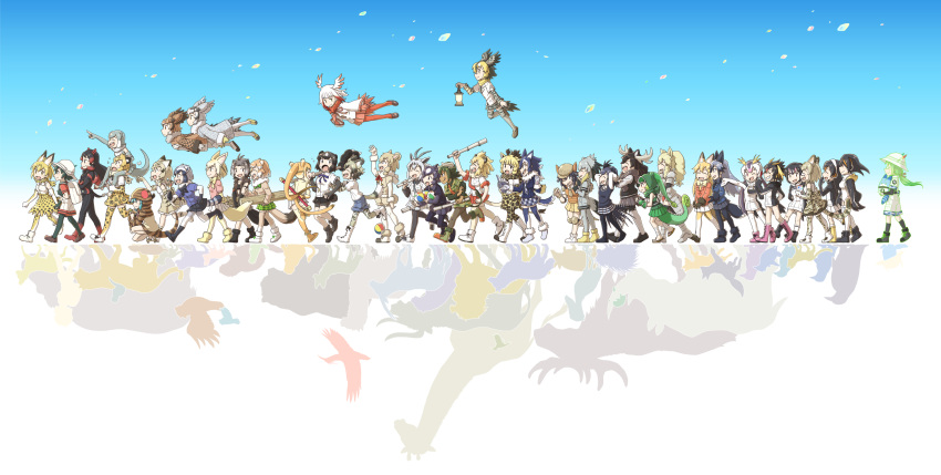 6+girls ^_^ african_wild_dog_(kemono_friends) african_wild_dog_print alpaca alpaca_ears alpaca_girl alpaca_suri_(kemono_friends) alpaca_tail american_beaver_(kemono_friends) animal_ears antenna_hair antlers arabian_oryx_(kemono_friends) arm_at_side arm_up armadillo_ears aurochs_(kemono_friends) backpack bag ball bangs bear bear_ears bear_girl bear_tail beaver_ears beaver_tail bird bird_girl bird_tail bird_wings black-tailed_prairie_dog_(kemono_friends) black_hair blonde_hair blue_hair blunt_bangs bodystocking bow bowtie brown_hair bug butterfly camouflage campo_flicker_(kemono_friends) carrying cat cat_ears cat_girl cat_tail chameleon chameleon_tail circlet closed_eyes closed_mouth coat common_raccoon_(kemono_friends) cow cow_ears crested_porcupine_(kemono_friends) crossed_arms dark-skinned_female dark_skin different_reflection dog dog_ears dog_girl dog_tail elbow_gloves emperor_penguin_(kemono_friends) empty_eyes eurasian_eagle_owl_(kemono_friends) everyone extra_ears ezo_red_fox_(kemono_friends) fennec_(kemono_friends) fennec_fox floating_hair forehead_protector fox fox_ears fox_girl fox_tail from_side full_body fur_collar gazelle gazelle_ears gentoo_penguin_(kemono_friends) geta giant_armadillo_(kemono_friends) giraffe giraffe_ears giraffe_horns giraffe_print glasses gloves golden_snub-nosed_monkey_(kemono_friends) green_hair grey_hair grey_wolf_(kemono_friends) hat hat_feather head_wings headphones height_difference helmet highres hippopotamus hippopotamus_(kemono_friends) hippopotamus_ears hologram hood hood_up horns humboldt_penguin_(kemono_friends) jacket jaguar jaguar_(kemono_friends) jaguar_ears jaguar_girl jaguar_print jaguar_tail jaguarman_series japanese_black_bear_(kemono_friends) japanese_crested_ibis_(kemono_friends) kaban_(kemono_friends) kemono_friends kneeling kokorori-p leotard lion lion_(kemono_friends) lion_ears lion_girl lion_tail long_hair long_sleeves looking_afar looking_at_another lucky_beast_(kemono_friends) margay margay_(kemono_friends) margay_print medium_hair mirai_(kemono_friends) monkey monkey_ears monkey_girl monkey_tail moose moose_(kemono_friends) moose_ears multicolored_hair multiple_girls necktie northern_white-faced_owl_(kemono_friends) on_shoulder one-piece_swimsuit open_mouth orange_hair orange_jacket otter otter_ears otter_girl otter_tail outstretched_arm owl owl_ears panther_chameleon_(kemono_friends) pants pantyhose penguin penguin_tail pith_helmet plaid_necktie plaid_sleeves plaid_trim pleated_skirt pointing porcupine porcupine_ears print_gloves print_skirt raccoon_ears raccoon_girl raccoon_tail red_pantyhose red_shirt redhead reflection reflective_floor reticulated_giraffe_(kemono_friends) rhinoceros_girl rockhopper_penguin_(kemono_friends) royal_penguin_(kemono_friends) running sand_cat_(kemono_friends) serval serval_(kemono_friends) shirt shoebill shoebill_(kemono_friends) shoes short_sleeves shorts shoulder_carry silhouette silver_fox_(kemono_friends) sitting_on_shoulder skirt small-clawed_otter_(kemono_friends) smile snake snake_tail striped_tail swimsuit tail thigh-highs tsuchinoko_(kemono_friends) walking white_rhinoceros_(kemono_friends) wings wolf wolf_ears wolf_girl wolf_tail