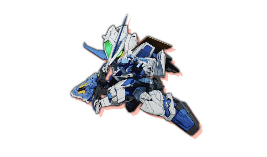 bandai_namco_entertainment fighting_stance green_eyes gundam gundam_astray_blue_frame_second_revise gundam_seed gundam_seed_astray gundam_seed_vs_astray highres holding holding_sword holding_weapon huge_weapon mecha mobile_suit no_humans official_art sd_gundam_battle_alliance shadow signature solo sword v-fin weapon