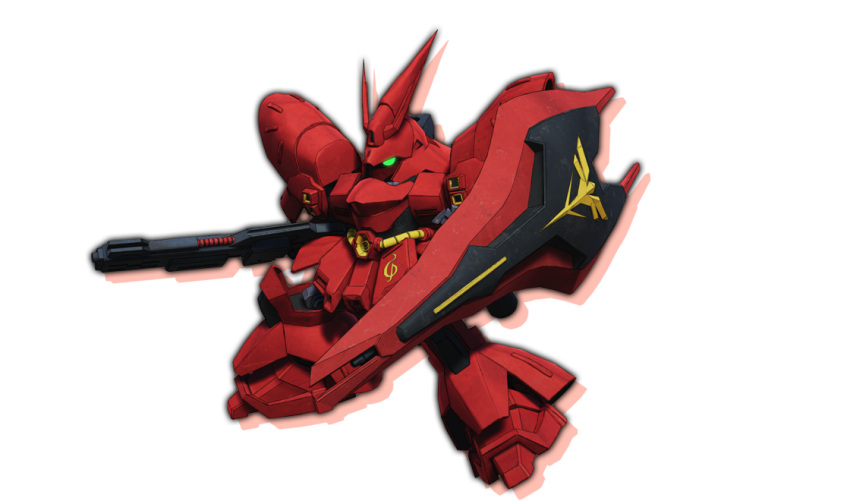 bandai_namco_entertainment beam_rifle char's_counterattack character_name commentary_request energy_gun english_commentary english_text gundam highres machinery mecha missile missile_pod mobile_suit neo_zeon no_humans official_art original radio_antenna realistic redesign robot sazabi scope sd_gundam_battle_alliance shield signature solo weapon