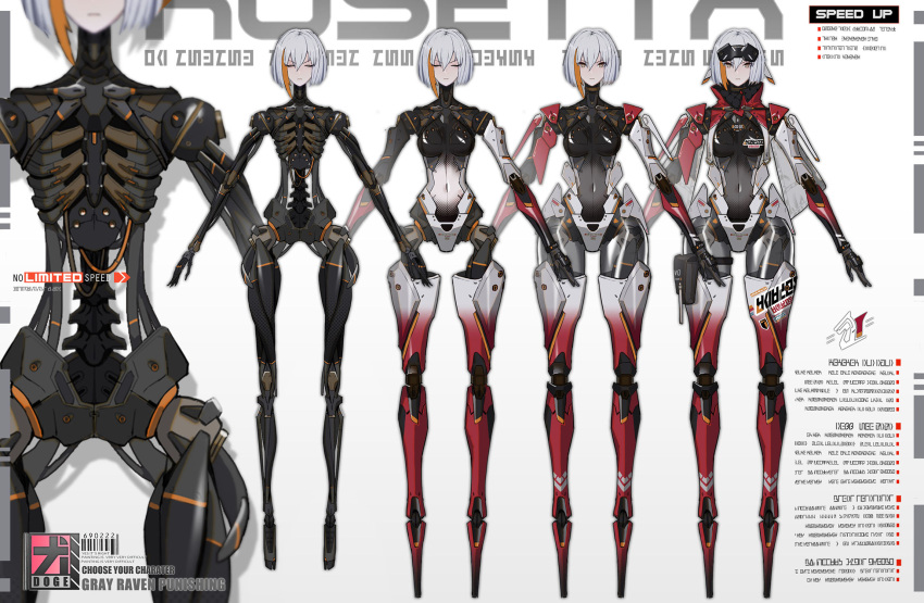 1girl android arms_at_sides breasts closed_eyes commentary_request forehead_protector full_body highres joints lanyaojun mechanical_parts medium_breasts original reference_sheet robot_joints see-through short_hair skeleton standing white_hair yellow_eyes