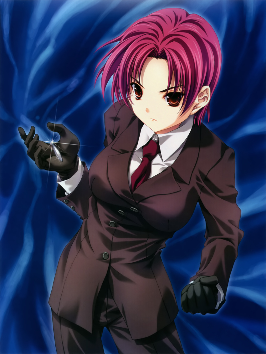 1girl bazett_fraga_mcremitz brown_eyes fate/hollow_ataraxia fate/stay_night female gloves miyama-zero purple_hair solo tagme