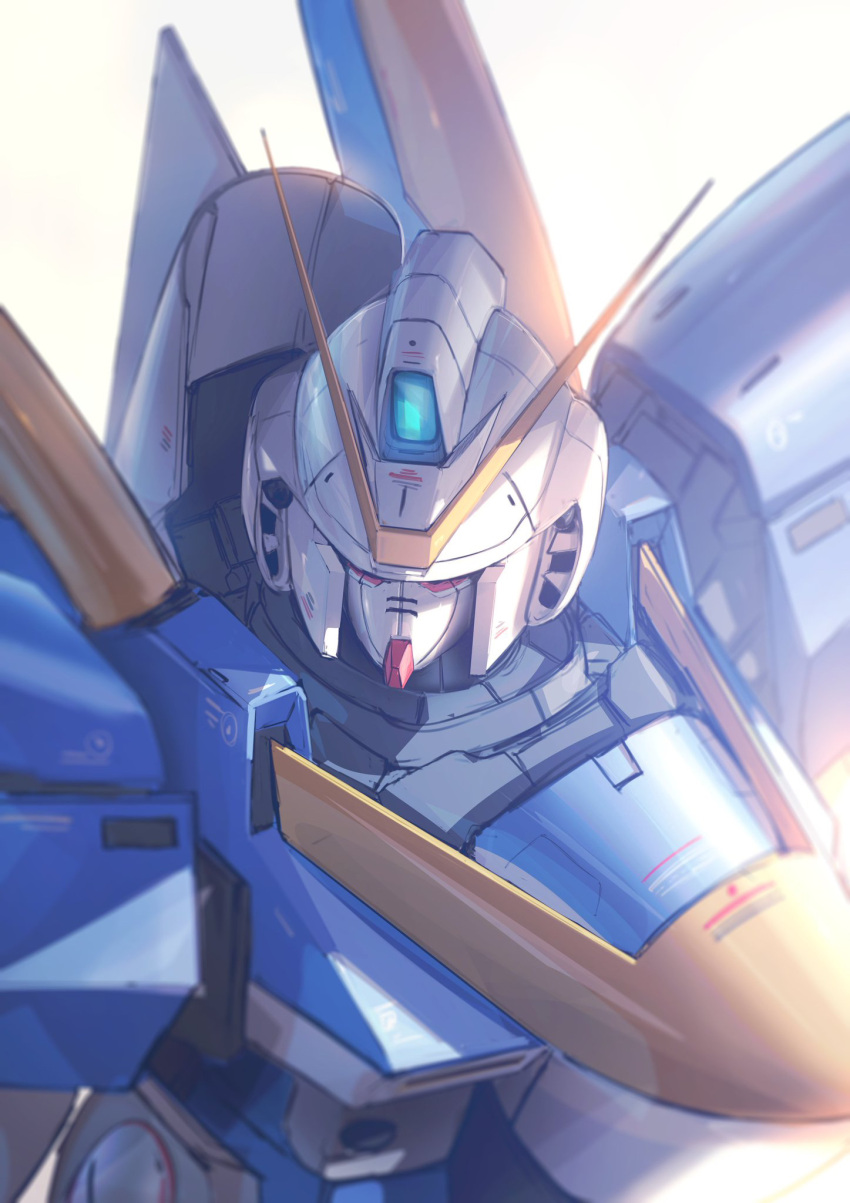 from_above gundam highres looking_down mecha mobile_suit no_humans raruru robot science_fiction solo textless_version v-fin v2_gundam victory_gundam white_background