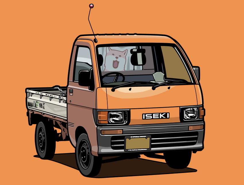 commentary_request ground_vehicle headlight highres license_plate motor_vehicle no_humans orange_background original pickup_truck radio_antenna shadow simple_background steering_wheel truck vehicle_focus vehicle_request yuh_7929