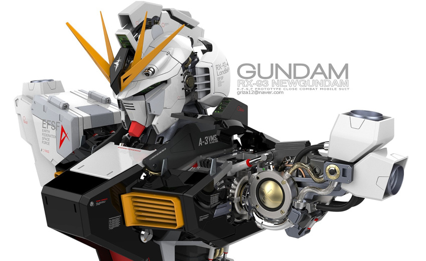3d anaheim_electronics char's_counterattack character_name disassembly english_text gun gundam highres insignia logo machine_gun machinery mecha michaellee4 military mobile_suit muzzle no_humans nu_gundam nu_gundam_(rx-93ff) original realistic robot roundel science_fiction signature title upper_body weapon