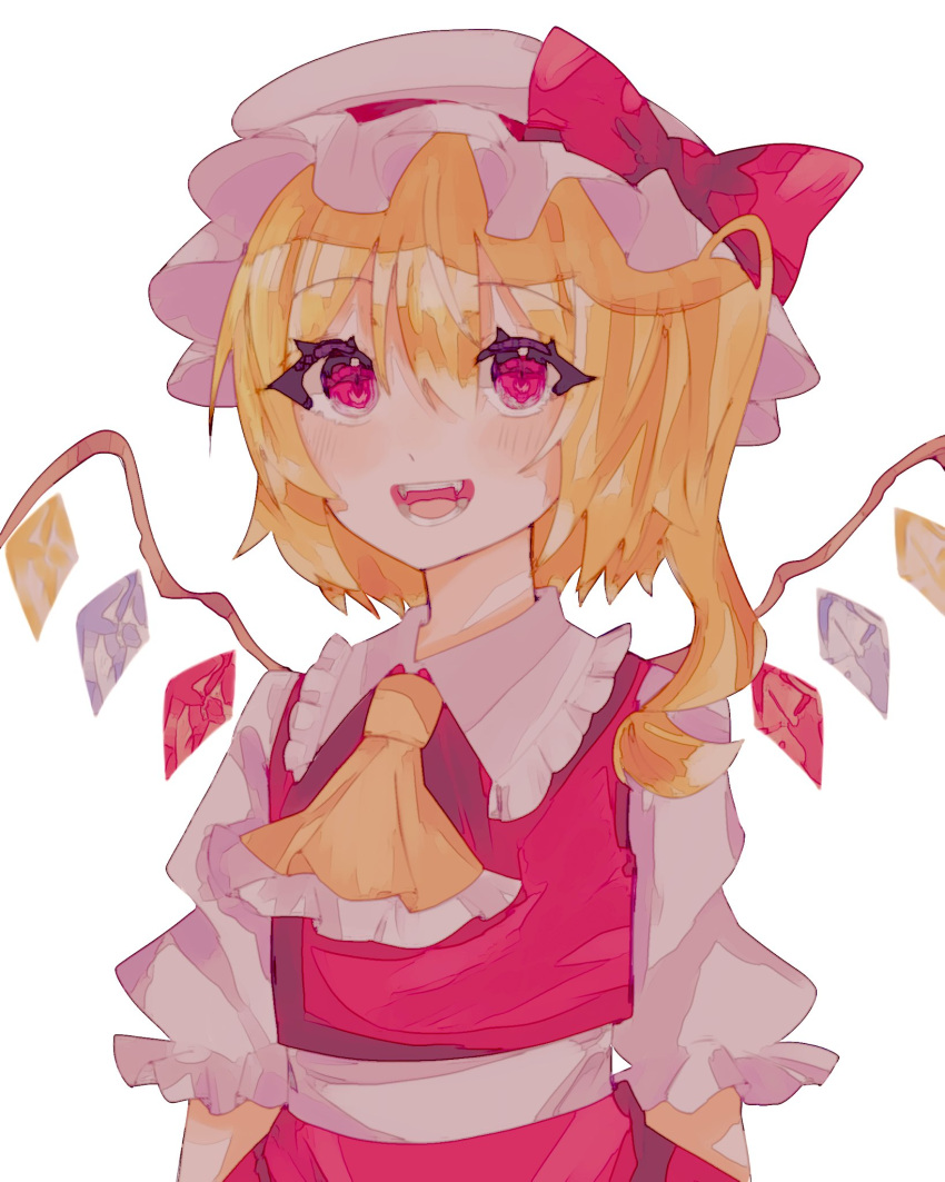 1girl ascot bangs blonde_hair blush flandre_scarlet highres open_mouth red_eyes solo touhou