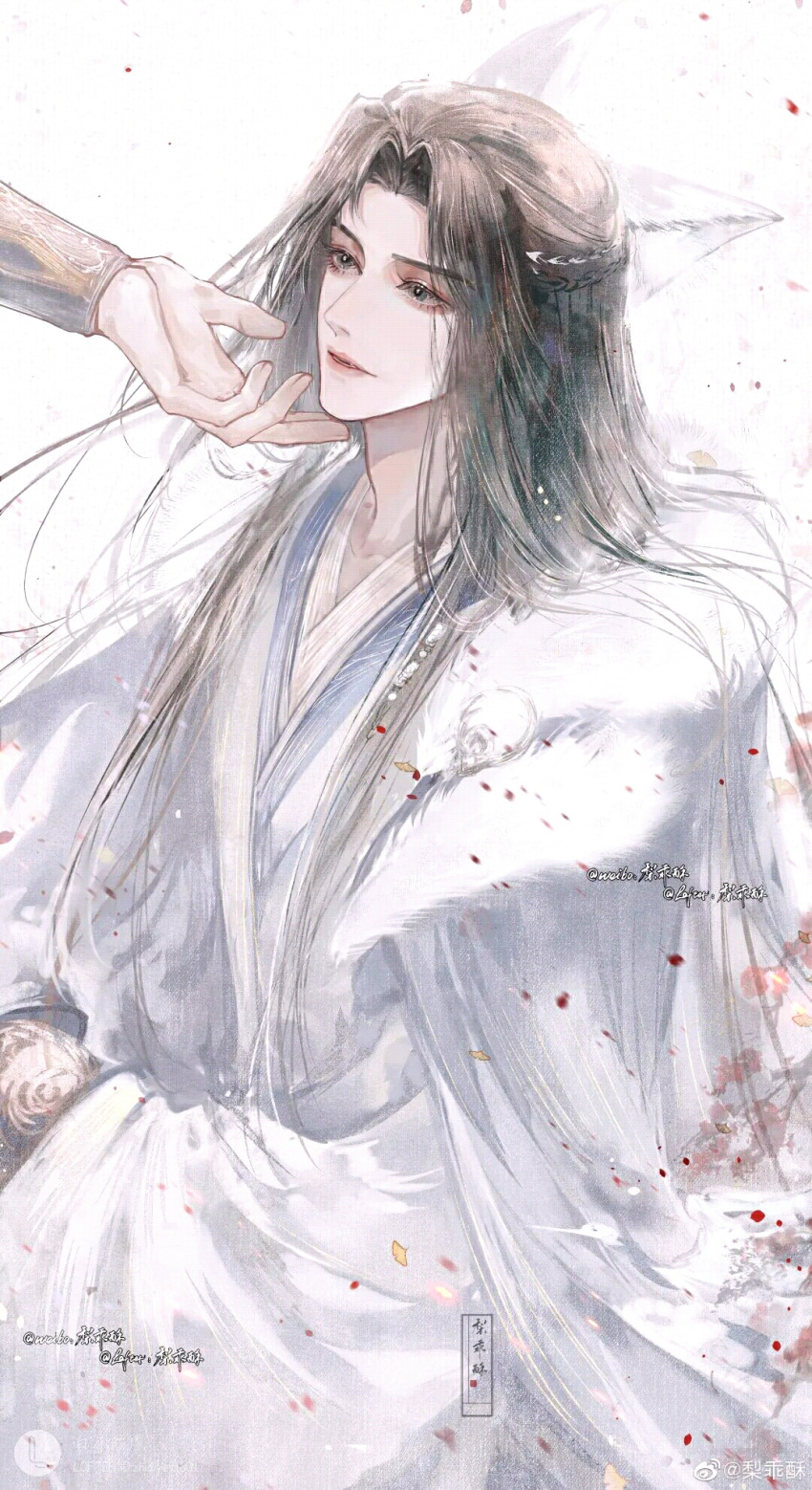 1boy bangs bishounen black_hair chinese_clothes hanfu highres ling458429 long_hair male_focus parted_bangs solo unseen_immortal_of_thrre_hundred_years