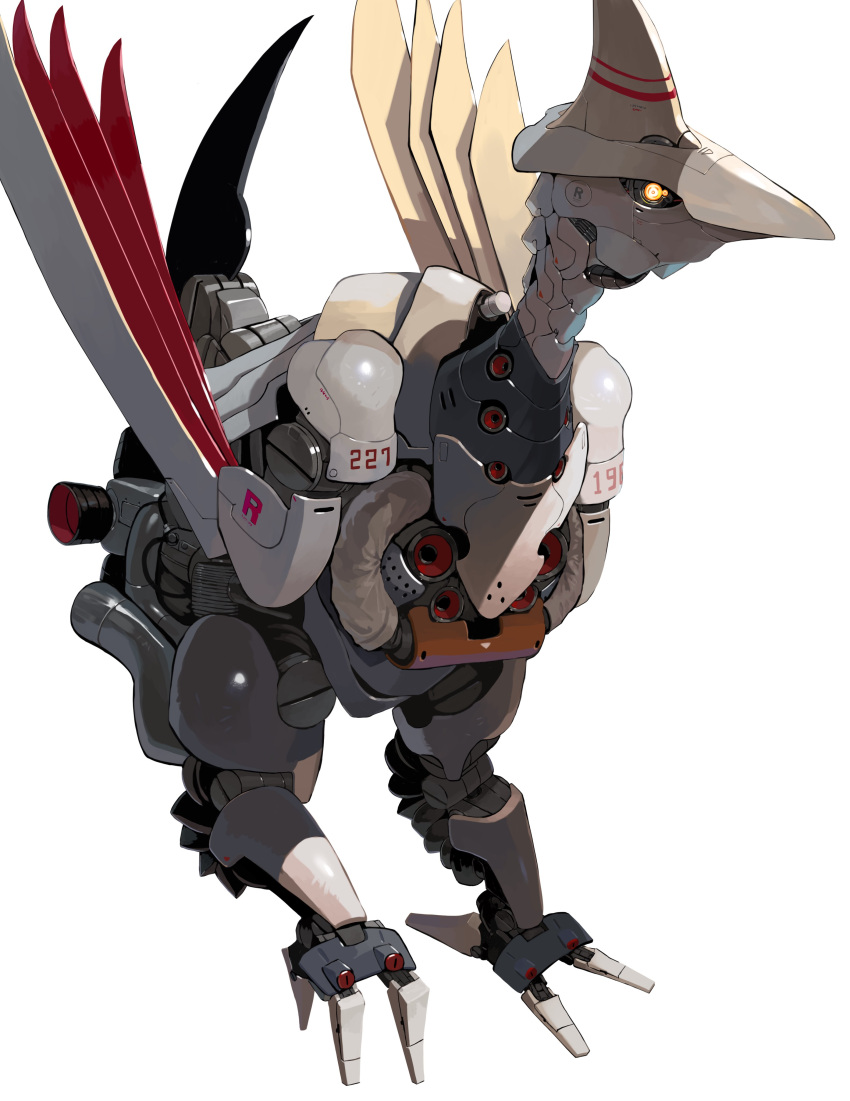 absurdres exhaust_pipe highres joints mechanization no_humans non-humanoid_robot pokemon pokemon_(creature) robot robot_joints science_fiction simple_background skarmory solo white_background yellow_eyes yunimaru