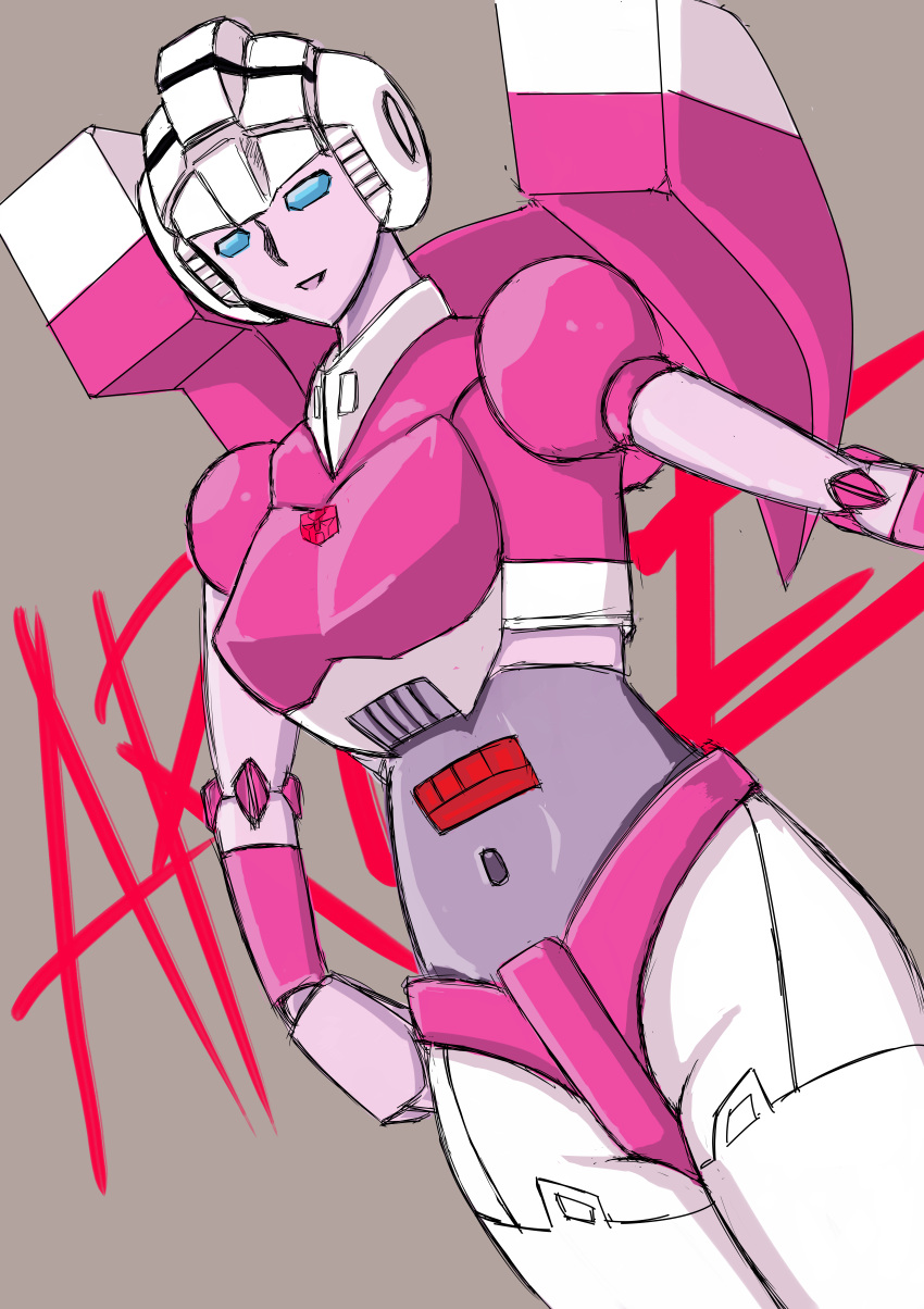 1girl absurdres alien arcee blue_eyes breasts highres humanoid_robot medida medium_breasts navel panties pink_panties robot solo thigh-highs transformers underwear