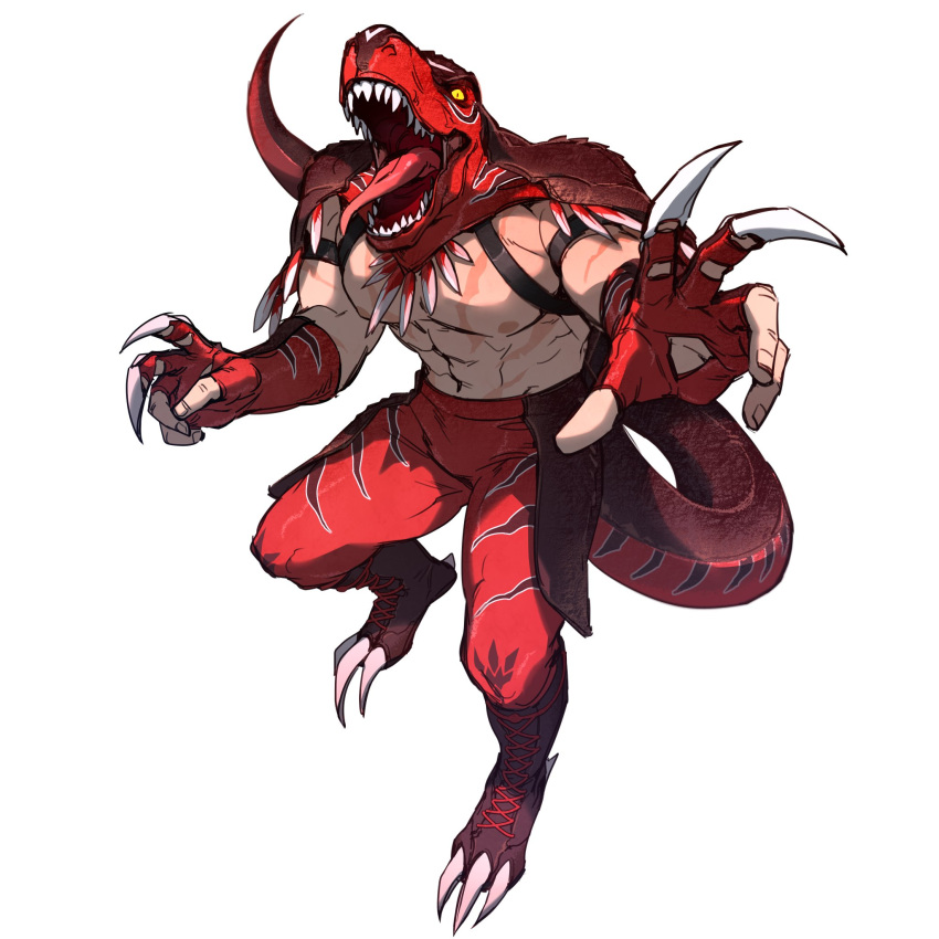abs an_ling_withered animal_costume animal_head claw_pose costume dinosaur dinosaur_boy dinosaur_costume dinosaur_tail highres king_of_dinosaurs large_pectorals luchador luchador_mask mature_male muscular muscular_male pectorals sharp_teeth tail teeth the_king_of_fighters the_king_of_fighters_xiv topless_male wrestler wrestling wrestling_mask wrestling_outfit