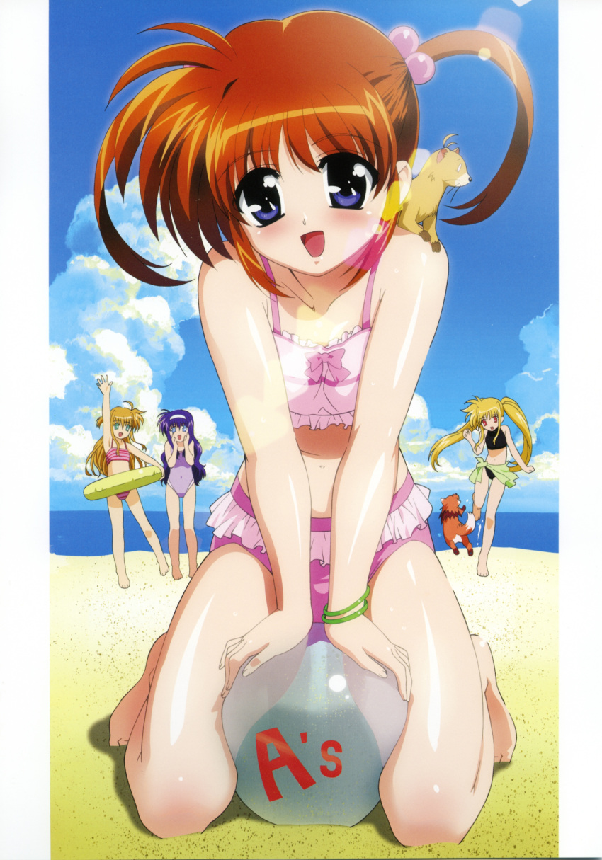 alisa_bannings arf bikini fate_testarossa mahou_shoujo_lyrical_nanoha mahou_shoujo_lyrical_nanoha_a's okuda_yasuhiro swimsuit takamachi_nanoha tsukimura_suzuka yuuno_scrya