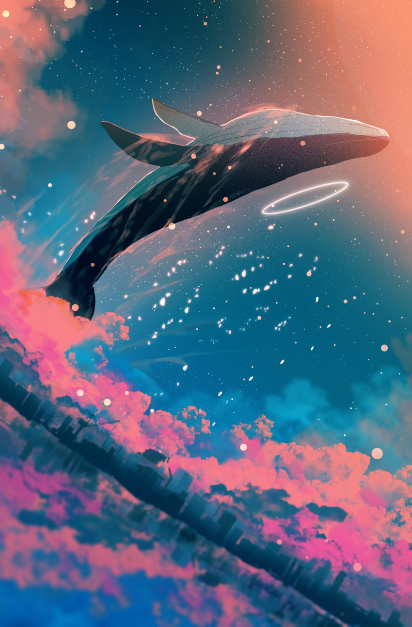 abisswalker8 absurdres animal_focus clouds commentary highres no_humans original outdoors pink_clouds scenery sky star_(sky) starry_sky whale