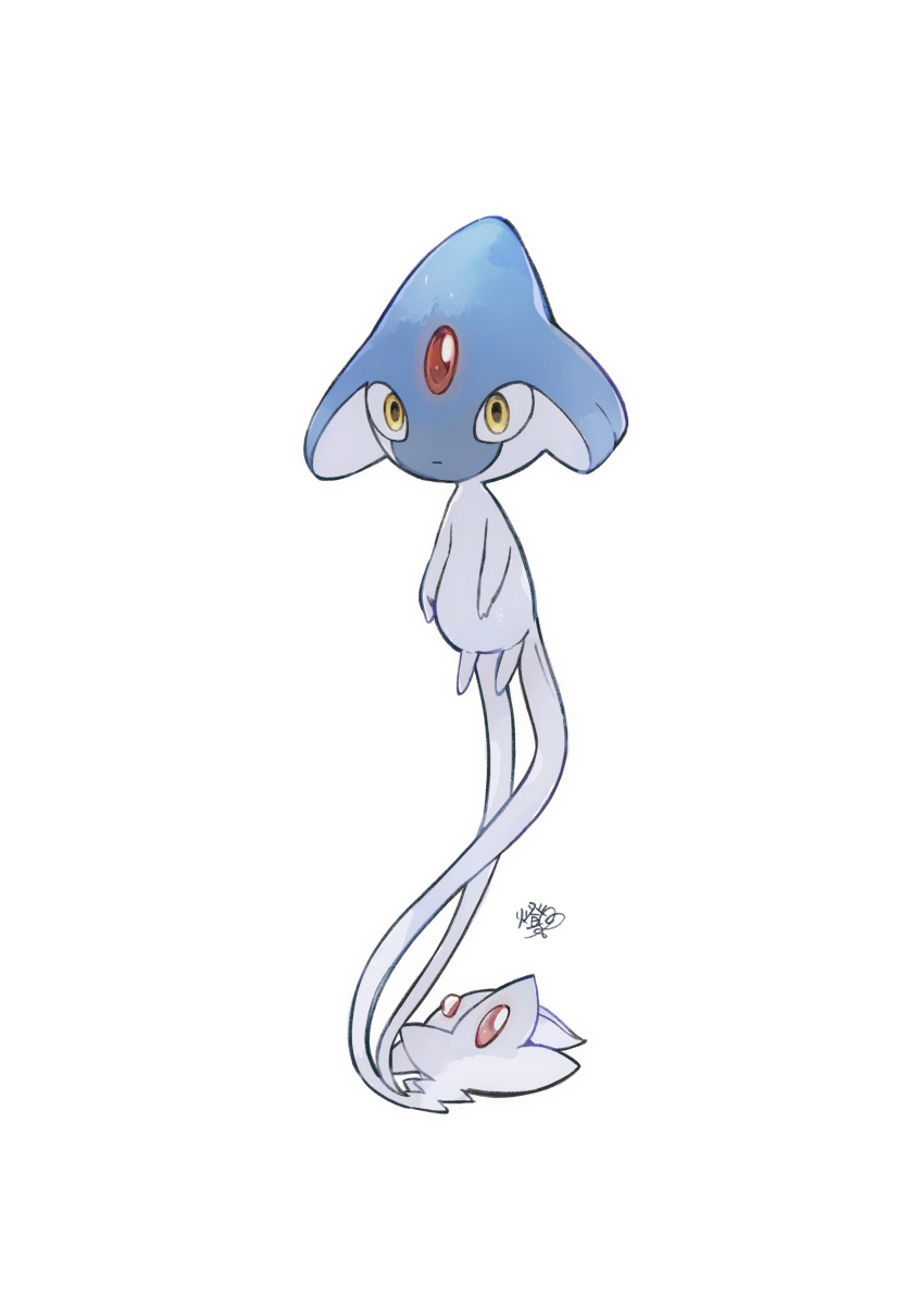 absurdres azelf closed_mouth commentary expressionless forehead_jewel full_body gem highres pokemon red_gemstone signature simple_background symbol-only_commentary toukashi_(2tou9) white_background yellow_eyes