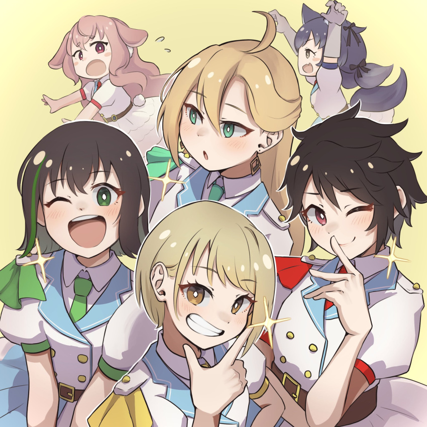 .live 6+girls akaba_yukino ayatsuchi_enogu black_hair blonde_hair blue_hair brown_eyes brown_hair closed_mouth dire_wolf_(kemono_friends) enogu gems_company green_eyes grey_eyes highres hinata_nao_(iwamotochou_geinousha) iwamotochou_geinousha kamina_kohane kemono_friends kemono_friends_v_project long_hair looking_at_viewer marinasu mokota_mememe multiple_girls open_mouth palette_project pink_hair red_eyes short_hair smile suzuna_subaru virtual_youtuber