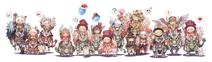 6+boys 6+girls :3 ? arch_bishop_(ragnarok_online) armor balloon bangs bikini_armor bird blonde_hair blush bowler_hat breastplate brown_coat brown_hair cape cat chibi closed_eyes closed_mouth coat commentary cross dragon dress elvafirst emoticon ferus_(ragnarok_online) fish_hat flower flower_in_mouth fox full_body gauntlets genetic_(ragnarok_online) gold_armor green_hair hair_over_one_eye hairband hat heart heart_balloon highres juliet_sleeves leg_armor long_hair long_sleeves looking_at_viewer marin_(ragnarok_online) midriff multiple_boys multiple_girls navel official_alternate_costume open_mouth own_hands_together pants pauldrons penguin puffy_sleeves ragnarok_online rebellion_(ragnarok_online) red_cape red_dress red_headwear red_scarf riding_dragon rune_knight_(ragnarok_online) santa_hat scarf short_hair shoulder_armor simple_background smile solid_circle_eyes stuffed_animal stuffed_toy teddy_bear thigh-highs top_hat white_background white_hair white_hairband white_pants white_thighhighs yellow_flower