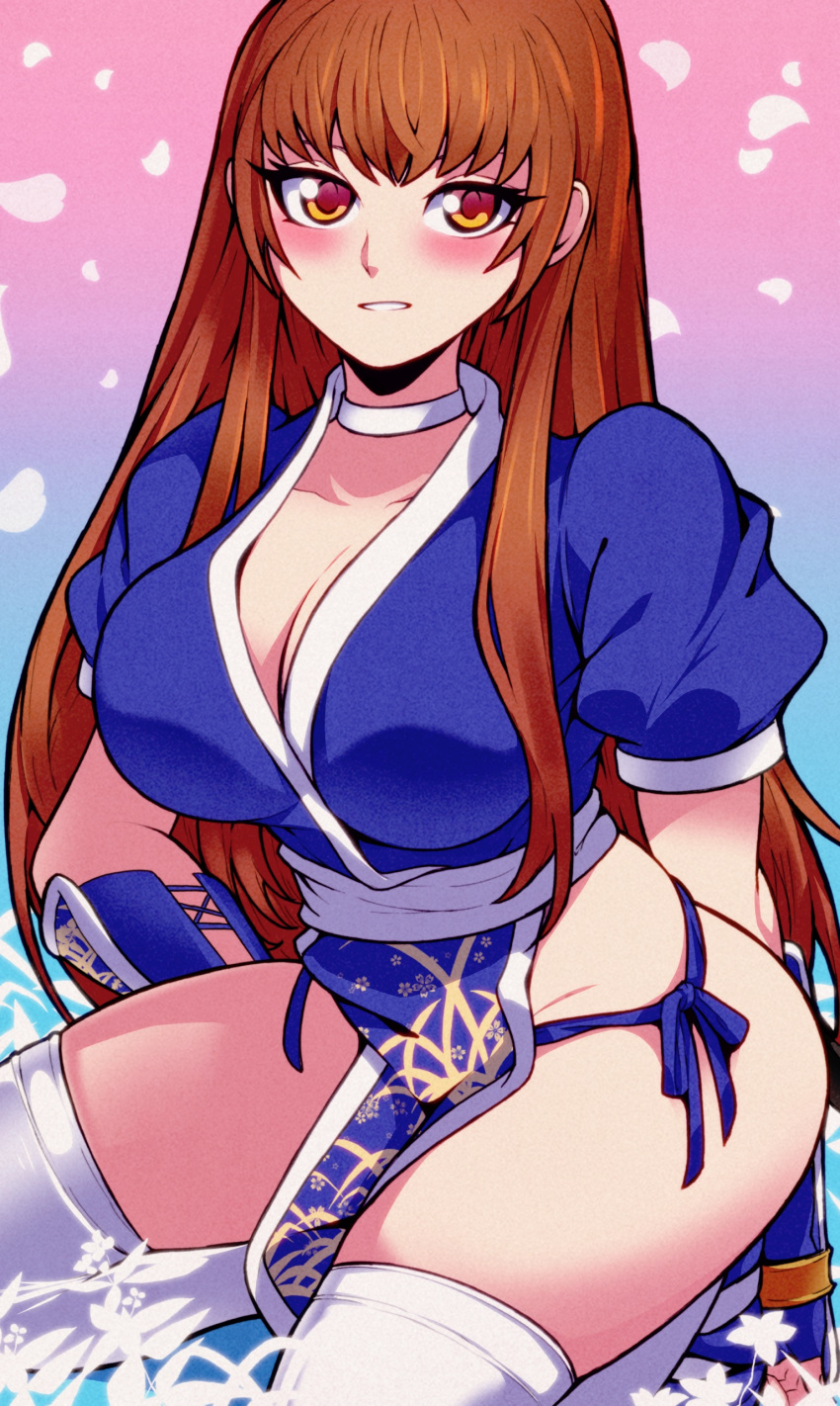 1girl absurdres aquamarinesss blush brown_eyes brown_hair dead_or_alive highres kasumi_(doa) looking_at_viewer solo