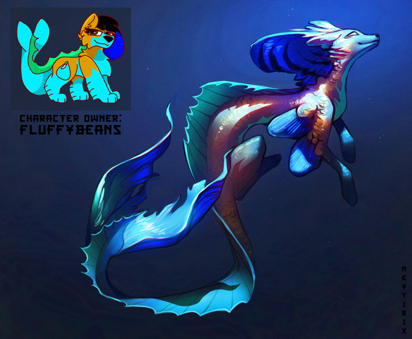 absurdres artist_name borrowed_character chimerism closed_mouth fusion highres looking_up neytirix no_humans no_pupils original scales shiny shiny_skin tail underwater