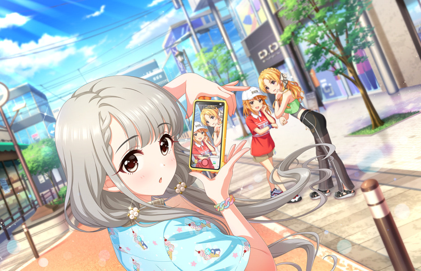 blush dress grey_eyes grey_hair hisakawa_nagi idolmaster_cinderella_girls_starlight_stage long_hair twintails