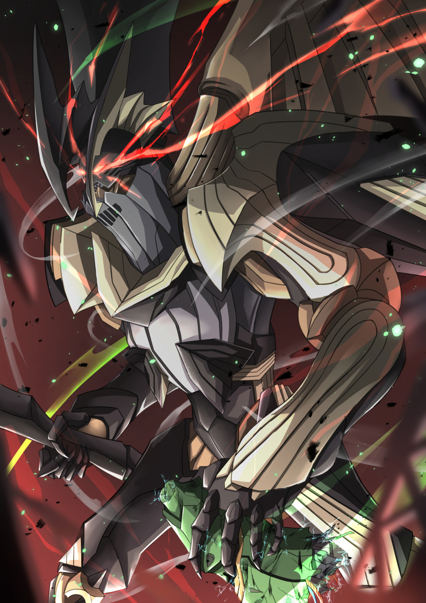 absurdres dis_astranagant highres holding holding_weapon mecha no_humans robot scythe simple_background solo super_robot_wars troy_(oxaa01ex) weapon wings
