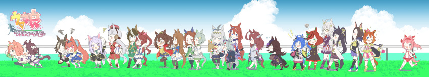 6+girls @_@ absurdres ahoge air_groove_(umamusume) alternate_color alternate_eye_color anger_vein animal_ears aqua_bow aqua_bowtie arms_behind_head ascot asymmetrical_legwear bag baguette ball bandaid_on_thigh bangs biwa_hayahide_(umamusume) black_bow black_bowtie black_footwear black_pantyhose black_shorts black_thighhighs blue_eyes blue_headwear blue_jacket blue_sailor_collar blue_skirt blunt_bangs blush_stickers boots bow bowtie braid bread brown_eyes brown_hair buruma carrot chibi clenched_teeth closed_eyes coat colored_inner_hair commentary_request crop_top cropped_jacket dagger daiwa_scarlet_(umamusume) domino_mask dress ear_bow ear_covers ear_ornament earrings el_condor_pasa_(umamusume) epaulettes fang flower flying_sweatdrops food frills gloves gold_ship_(umamusume) gold_trim grass_wonder_(umamusume) green_jacket grey_eyes grey_hair grey_hairband grey_leotard grey_skirt grin hair_between_eyes hair_bow hair_intakes hair_ornament hair_over_one_eye hairband half_updo haru_urara_(umamusume) hat hat_flower headband high_ponytail highres holding holding_ball hood hoodie horse_ears horse_girl horse_racing_track horse_tail huge_ahoge jacket jewelry juliet_sleeves king_halo_(umamusume) knife lace-trimmed_dress lace-trimmed_thighhighs lace_trim layered_skirt leotard light_brown_hair light_green_hair light_purple_hair long_hair long_sleeves mask mejiro_mcqueen_(umamusume) mihono_bourbon_(umamusume) miniskirt multicolored_clothes multicolored_hair multicolored_jacket multiple_girls narita_brian_(umamusume) neckerchief nice_nature_(umamusume) off-shoulder_dress off_shoulder oguri_cap_(umamusume) one_eye_closed orange_bow orange_hair pantyhose paper_bag pillbox_hat pink_bow pink_buruma pink_hair pink_headband plaid plaid_skirt pleated_skirt puffy_sleeves purple_bow purple_dress purple_flower purple_rose red_bow red_bowtie red_coat red_dress red_eyes red_gloves red_neckerchief rivals rose sailor_collar seiun_sky_(umamusume) semi-rimless_eyewear sheath sheathed short_hair shorts sidelocks silence_suzuka_(umamusume) single_earring single_thighhigh skin_fang skirt sleeveless sleeveless_dress smile socks special_week_(umamusume) squiggle striped striped_bow super_creek_(umamusume) symboli_rudolf_(umamusume) t.m._opera_o_(umamusume) tail tamamo_cross_(umamusume) teeth thigh-highs thigh_strap tiara tilted_headwear tokai_teio_(umamusume) twin_turbo_(umamusume) two-tone_bow two-tone_hair two-tone_jacket umamusume uneven_legwear very_long_hair violet_eyes vodka_(umamusume) weapon white_ascot white_bow white_coat white_hair white_hairband white_jacket white_skirt wide_image yellow_bow yellow_crop_top yellow_hairband yunekoko