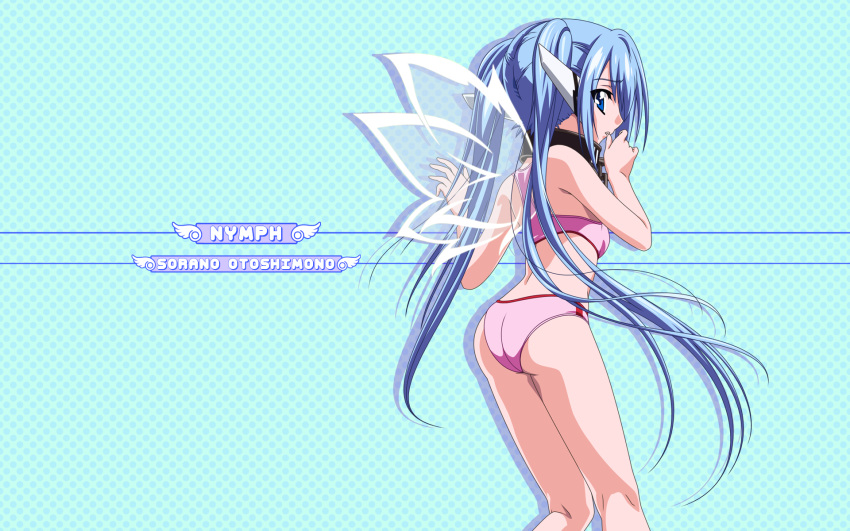 1girl blue_eyes blue_hair nymph sora_no_otoshimono tagme twintails underwear wings