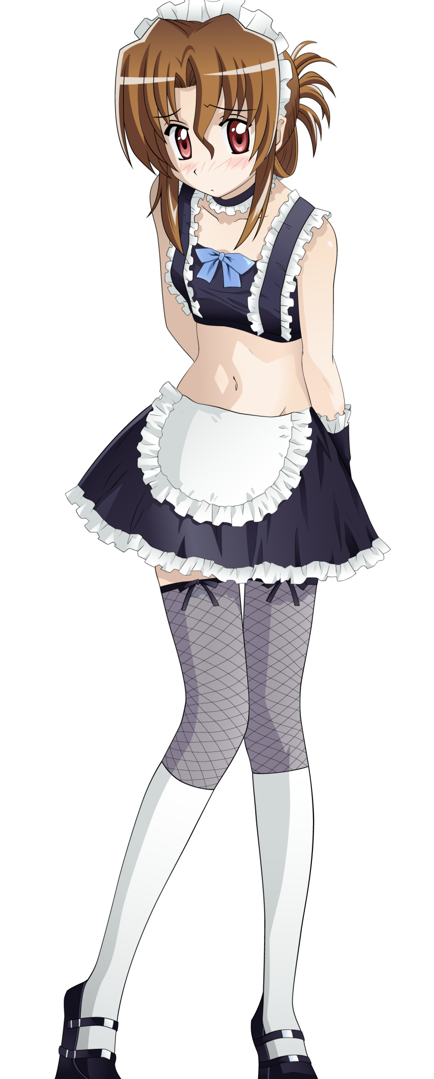 blush choker fishnets flat_chest hayate_no_gotoku! hayate_the_combat_butler highres lace maid maria midriff short_hair thigh_highs thighhighs transparent_background uniform vector vector_trace