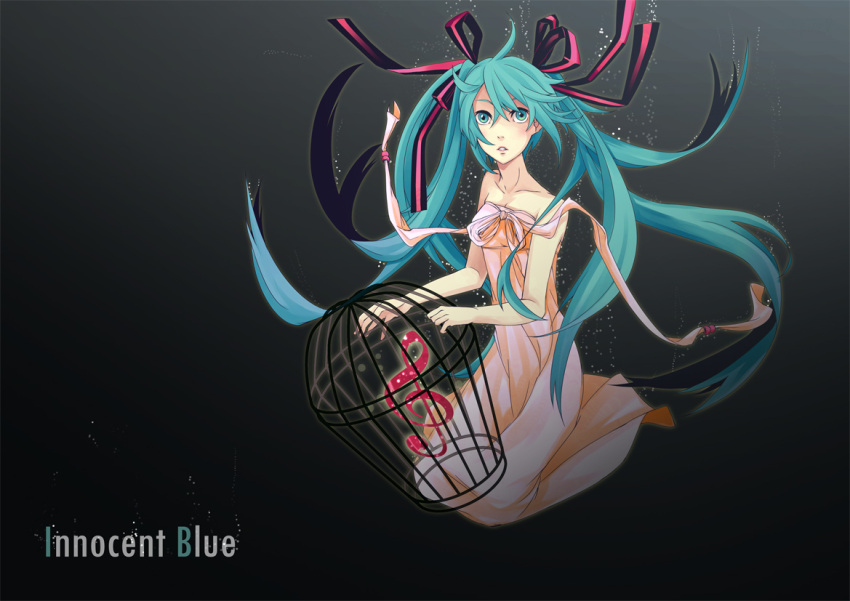 1girl blue_eyes blue_hair cage dress hatsune_miku tagme twintails vocaloid