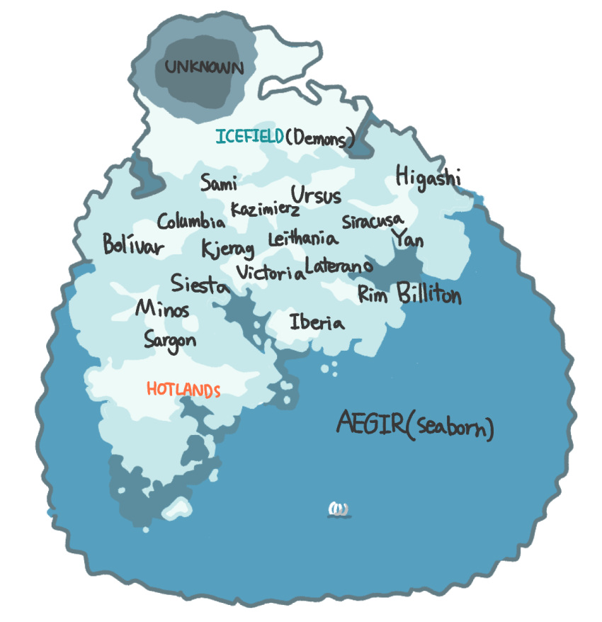 arknights banbon commentary_request english_text highres korean_commentary map no_humans ocean water