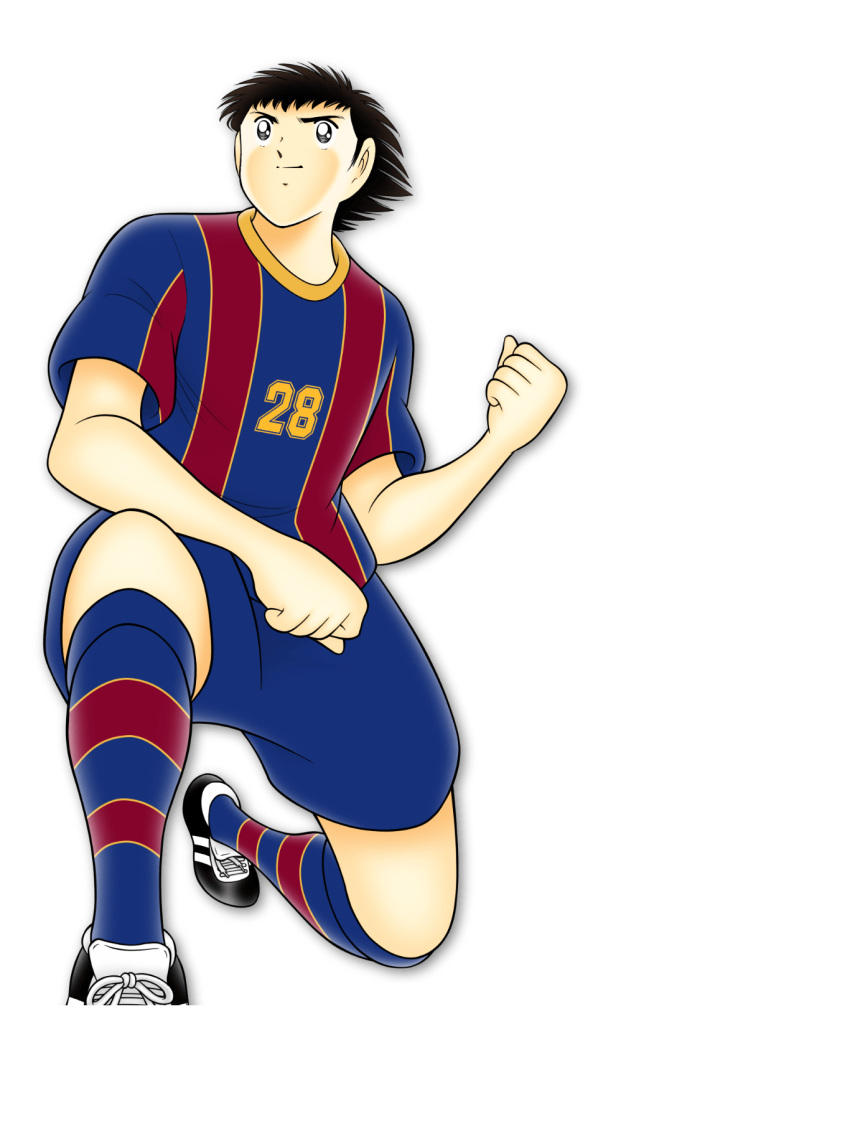 1boy black_hair captain_tsubasa highres male_focus non-web_source oozora_tsubasa shorts smile soccer soccer_uniform solo solo_focus sportswear