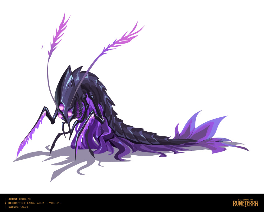 absurdres antennae artist_name bug character_name claws dated full_body glowing glowing_eyes highres ishu_tani league_of_legends legends_of_runeterra monster no_humans open_mouth sharp_teeth shiny shiny_skin simple_background teeth