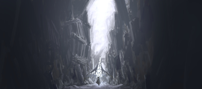 1other absurdres ambiguous_gender black_robe character_request commentary_request fantasy highres holding holding_lantern lantern long_hair pixiv_fantasia pixiv_fantasia_scepter_of_zeraldia robe ruins solo standing susudust white_hair