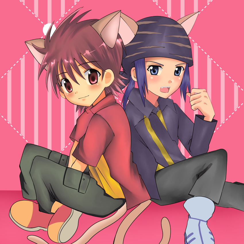 animal_ears cat_ears cat_tail digimon_frontier multiple_boys tagme tail