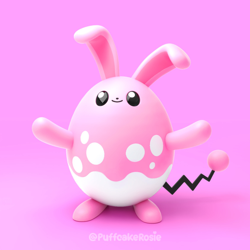 3d alternate_color azumarill black_eyes closed_mouth commentary english_commentary full_body gradient gradient_background highres looking_up no_humans pink_background pink_theme pokemon pokemon_(creature) puffcakerosie simple_background smile solo standing twitter_username watermark web_address zbrush_(medium)