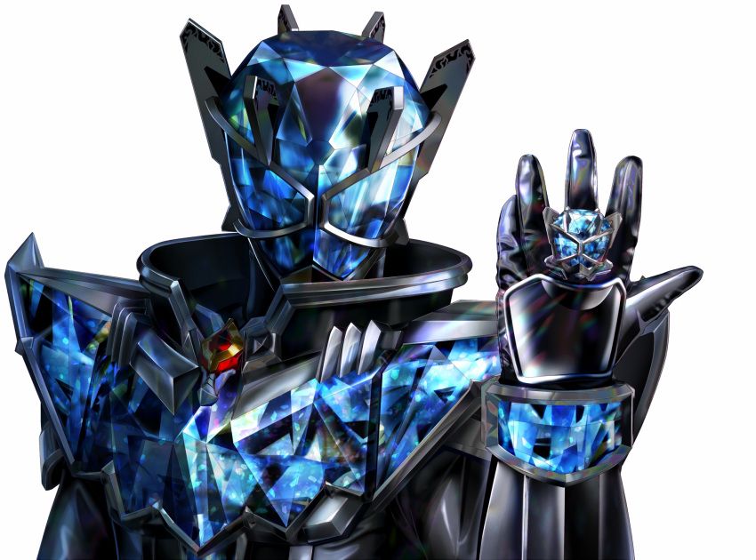 1boy gem helmet highres jewelry kamen_rider kamen_rider_wizard kamen_rider_wizard_(infinity_style) kamen_rider_wizard_(series) looking_at_viewer male_focus masukudo_(hamamoto_hikaru) portrait ring shiny solo tokusatsu white_background