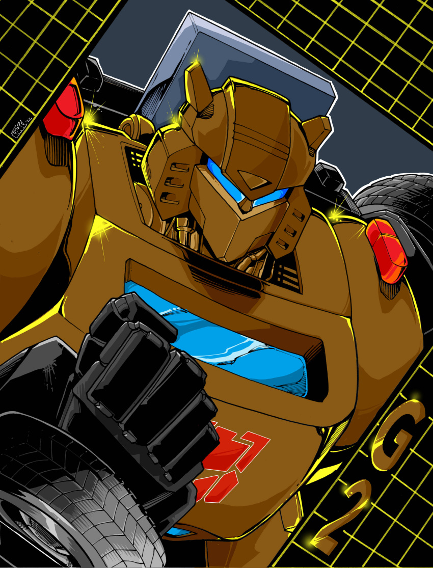 2022 absurdres autobot blue_eyes bumblebee_(transformers) clenched_hand english_commentary highres inker-guy looking_ahead mecha no_humans robot science_fiction transformers upper_body western_comics_(style) wheel