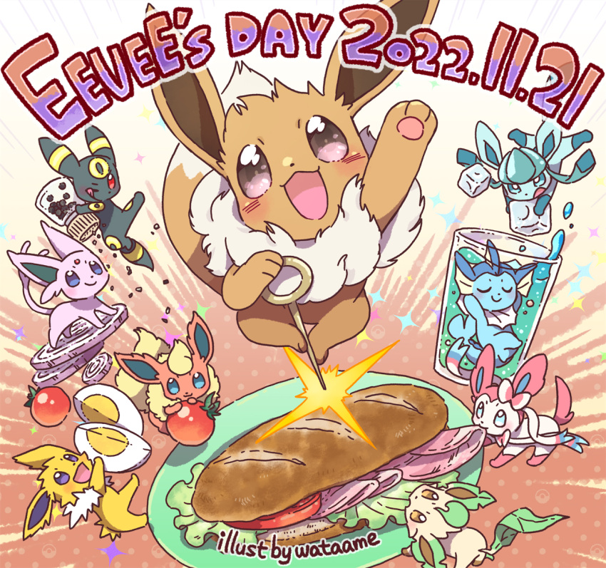 :3 :d ;q artist_name bread cherry_tomato closed_eyes closed_mouth commentary_request cup dated eevee egg_(food) espeon flareon food glaceon highres ice ice_cube jolteon leafeon lettuce looking_at_viewer meat no_humans one_eye_closed onion open_mouth pepper plate pokemon pokemon_(creature) sandwich smile sylveon tomato tongue tongue_out umbreon vaporeon wataame_(tulip) water