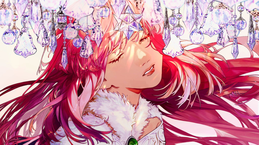 1girl bachi bakushi_(kaeritai0609) brooch character_request closed_eyes facing_viewer fate/grand_order fate_(series) highres jewelry long_hair parted_lips plectrum redhead solo tagme