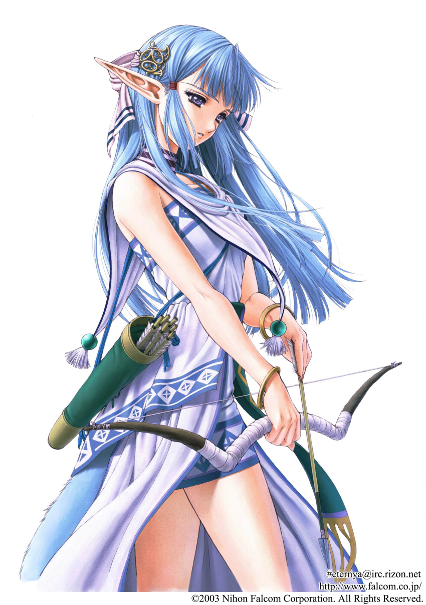 arrow blue_eyes blue_hair bow_(weapon) elf elf_ears olha tagme ys ys6