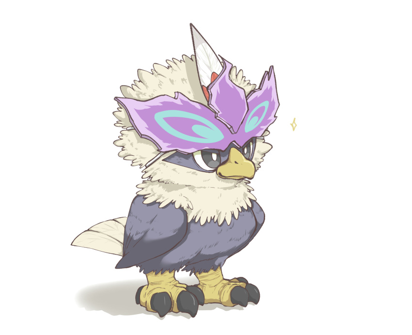 animal_focus bird bright_pupils closed_mouth commentary_request full_body grey_eyes highres no_humans oimo_kenpi pokemon pokemon_(creature) rufflet smile solo sparkle standing talons white_pupils