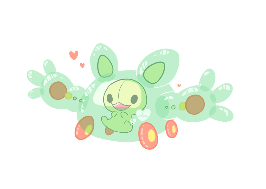 :d black_eyes commentary_request full_body heart highres no_humans oimo_kenpi open_mouth pokemon pokemon_(creature) reuniclus simple_background smile solo white_background