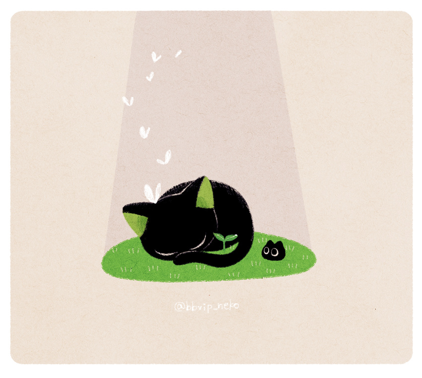 bbvip_neko black_cat bug butterfly cat closed_eyes grass heixiu leaf luoxiaohei no_humans plant sleeping tan_background the_legend_of_luo_xiaohei