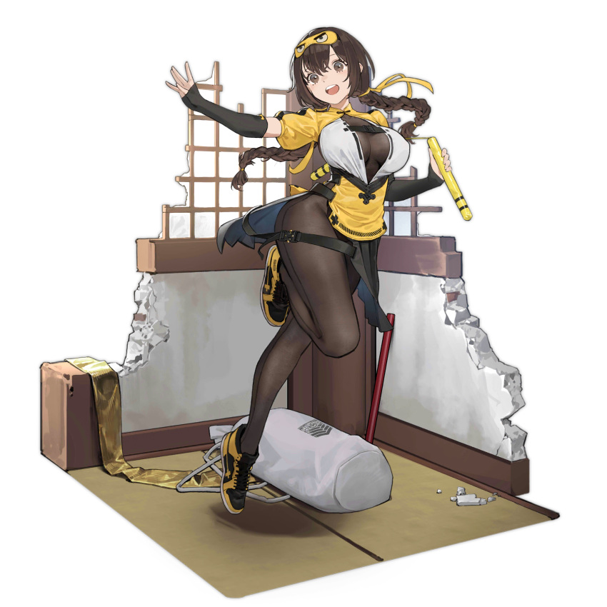 1girl breasts cancer_(zjcconan) eye_mask full_body girls_frontline gloves highres official_alternate_costume official_art open_mouth shoes sneakers solo transparent_background type_56-1_(girls'_frontline) yellow_footwear