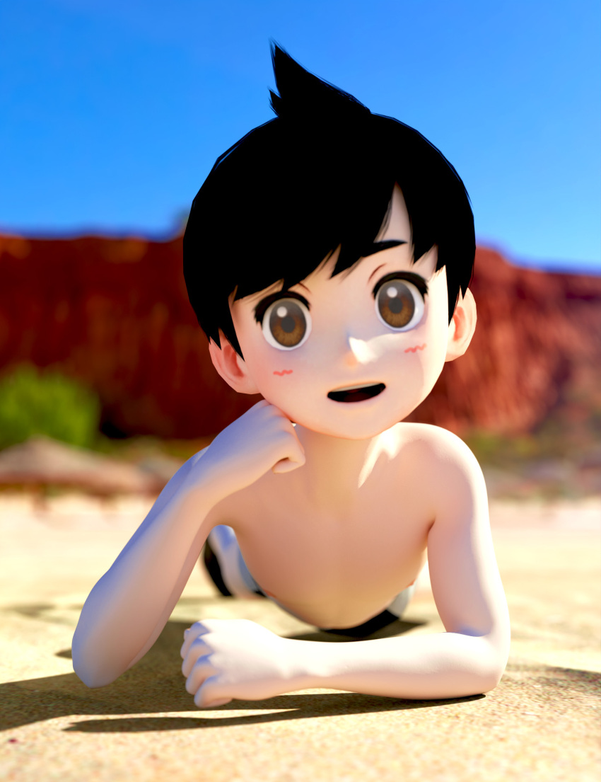 1boy 3d desert florian_(pokemon) highres looking_at_viewer non-web_source outdoors pokemon pokemon_(game) pokemon_sv shota smile