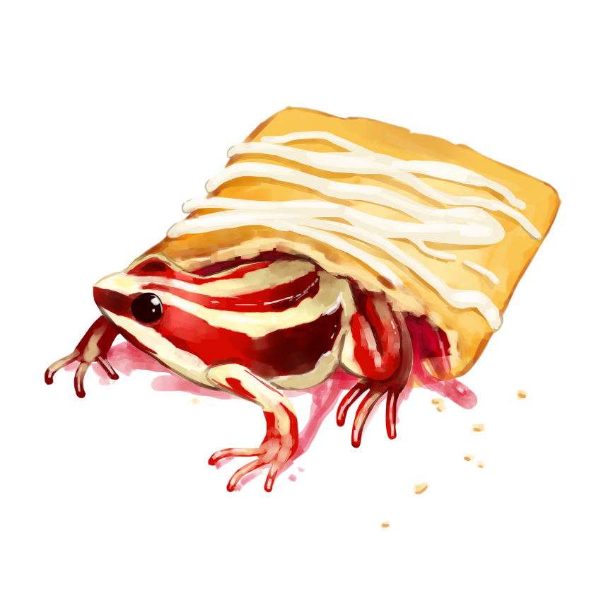 absurdres amphibian_a_day animal animal_focus black_eyes food frog highres original poison_dart_frog strudel_(food) tagme white_background